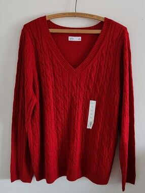 NWT kohls Croft & Barrow Red Long Sleeve Pullover Sweater Womens Size XL Holiday